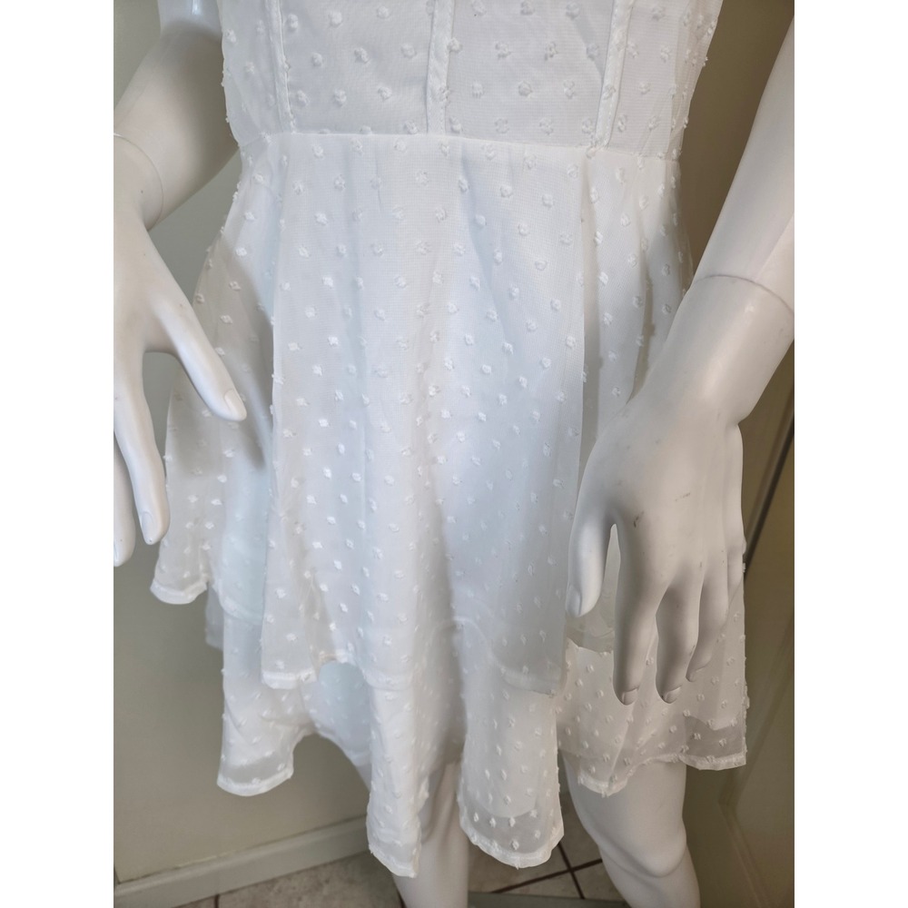 Selfie Leslie White Swiss Dot Corset Mini Dress Ruffle Tiered Skirt Size M - Picture 8 of 12